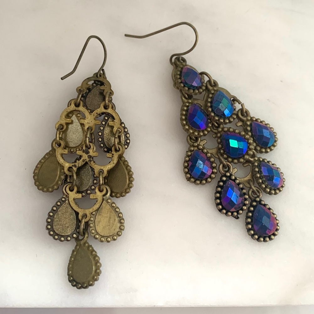 Anthropologie UO peacock Light Chandelier Earrings - Picture 4 of 6